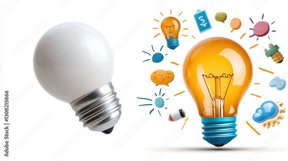 Poster glowing lightbulb symbolizing creative ideas innovation and the potential for discovery and success 