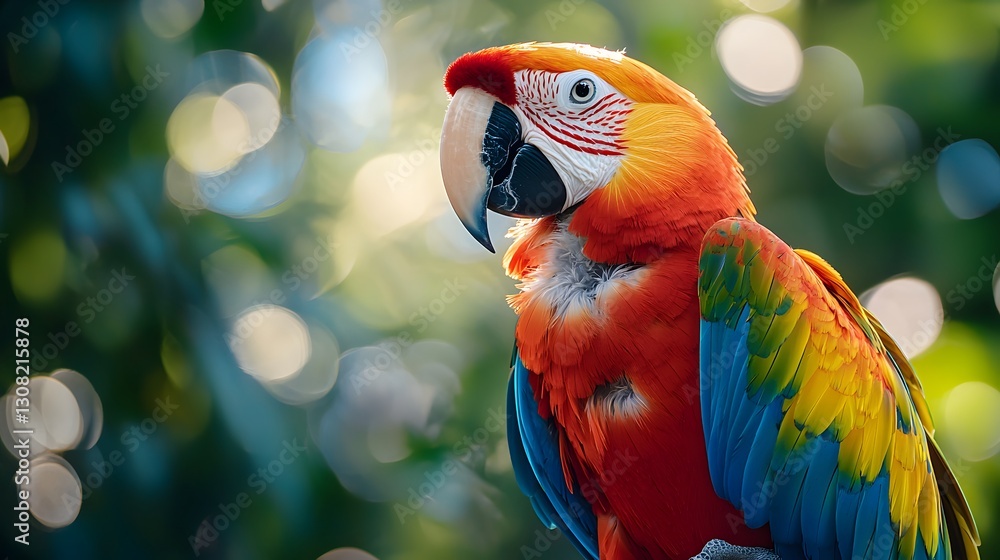 Poster close-up of a colorful parrot with vibrant feathers and a distinct beak in a natural setting capture