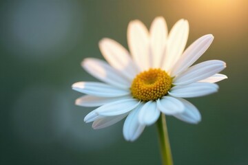 A Single Daisy Flower Illuminated by Golden Sunlight, Delicate Petals and Vibrant Yellow Center, Close-Up Macro Photography