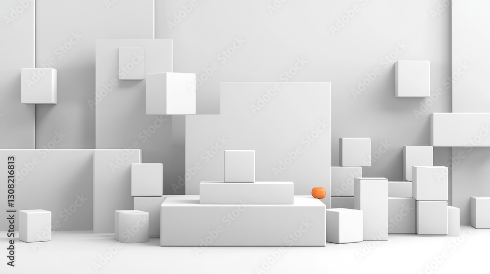 Poster a minimalistic white cube with a brightly colored ball in the center creating a unique artistic disp