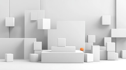 A minimalistic white cube with a brightly colored ball in the center creating a unique artistic display