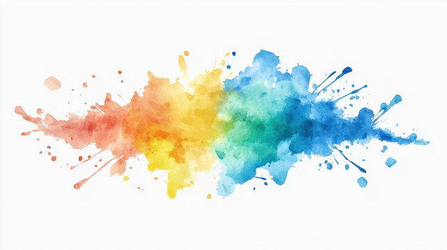 Vibrant watercolor splash in orange, yellow, green, and blue hues