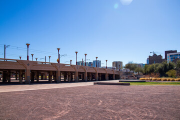 Margaret T. Hance Park with lush green trees, plants and grass in Phoenix Arizona USA