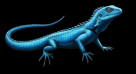 Naklejka premium Stunning Blue Lizard on Black Background