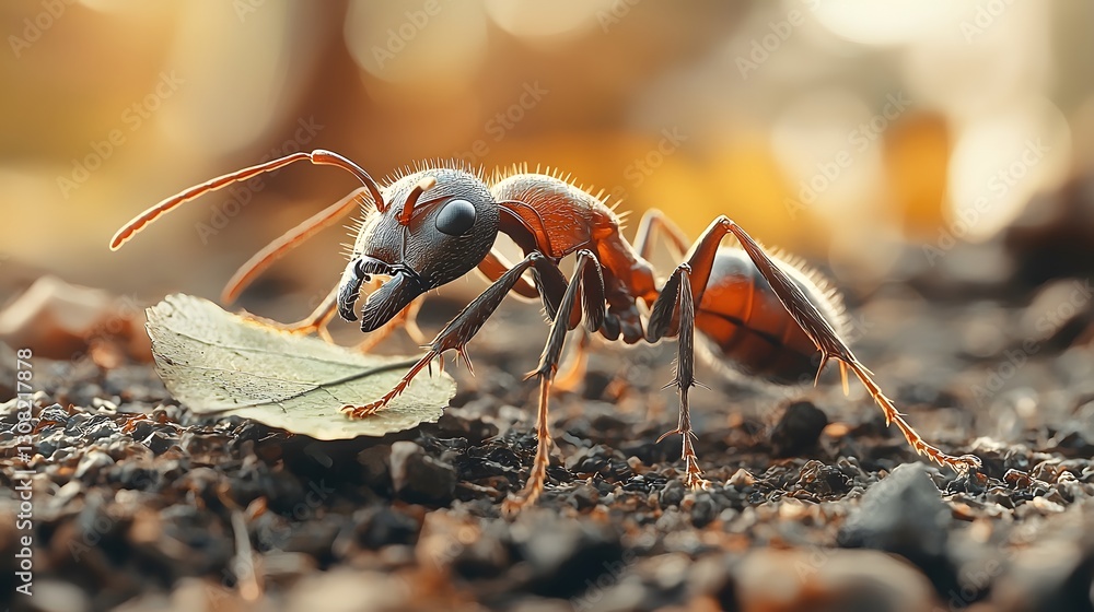 Poster fascinating macro shot of ants engaged in activity with intricate details of their bodies captured i