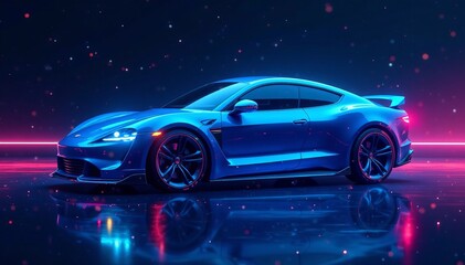 Abstract blue car interface design with digital elements, dashboard, concept, display