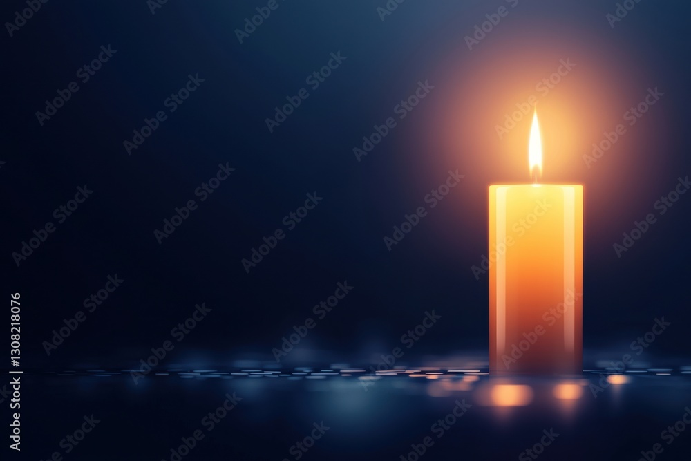 Poster Glowing candle flame casting a warm soft glow and reflecting on the calm rippling surface of water creating a serene contemplative atmosphere  This image evokes a sense of relaxation spirituality