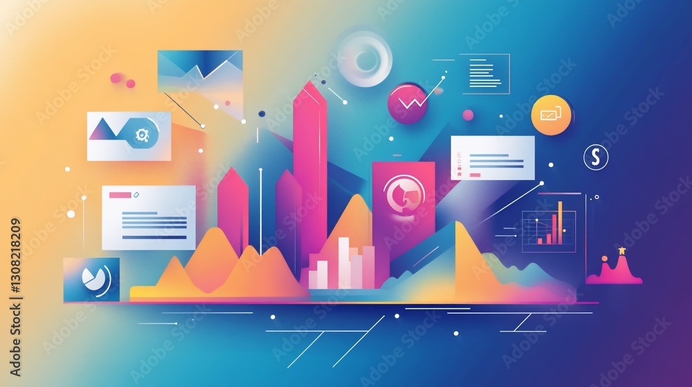 Poster abstract data visualization: colorful charts and graphs