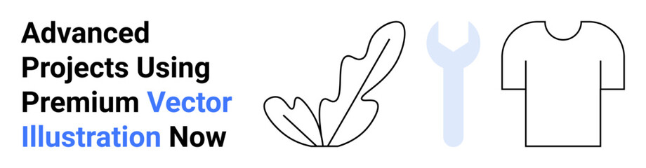 Leaf, wrench, and T-shirt represent art, design, fashion, and tools. Ideal for business branding, creative projects, eco-themed designs fashion marketing technical tools DIY and flat landing page