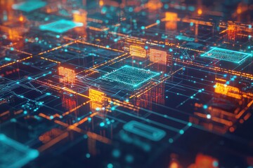 Conceptual blockchain visualization represents digital systems in a blockchain environment.
