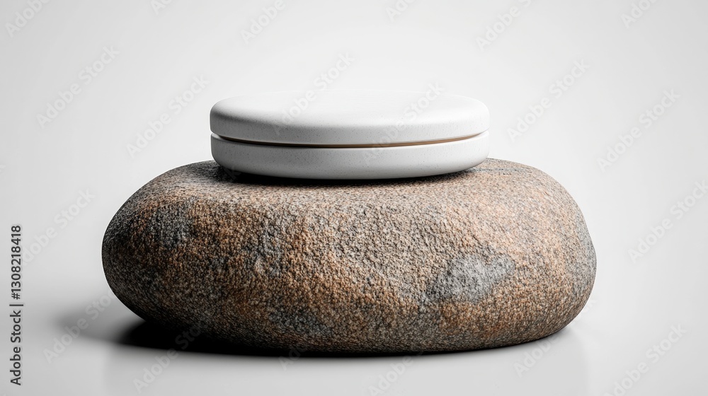 Poster an intriguing stone with a white lid presenting a unique visual contrast between natural and modern 