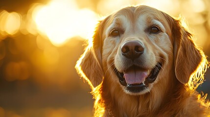 Cheerful golden retriever displaying a joyful expression capturing the unconditional love and joy of canine companionship
