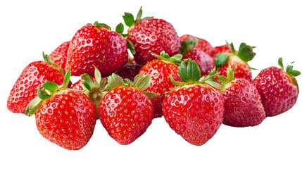 Obraz premium Freshly picked strawberries isolated on transparent background, PNG file, vibrant and juicy