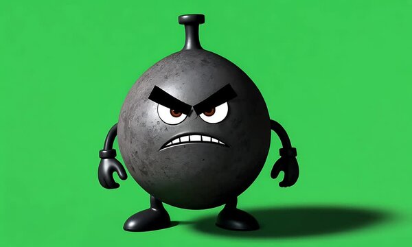 Angry cartoon bomb, green screen, animation, studio