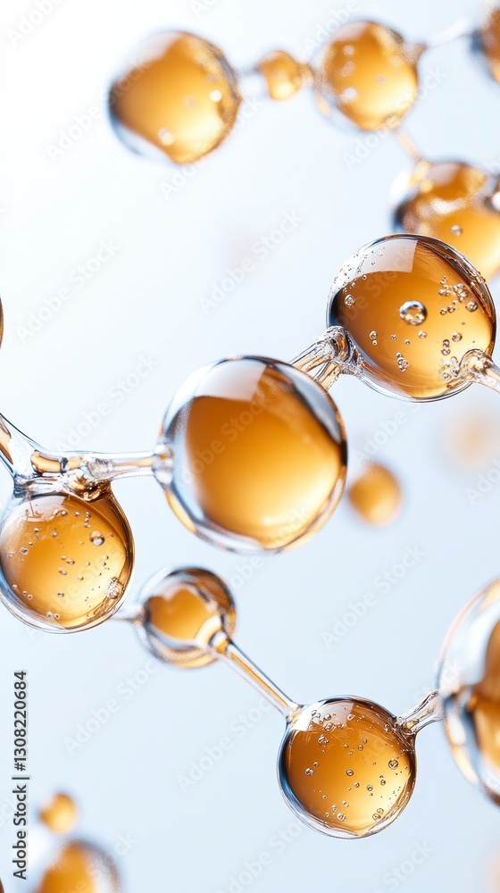 Poster abstract golden molecule structure 3d rendering