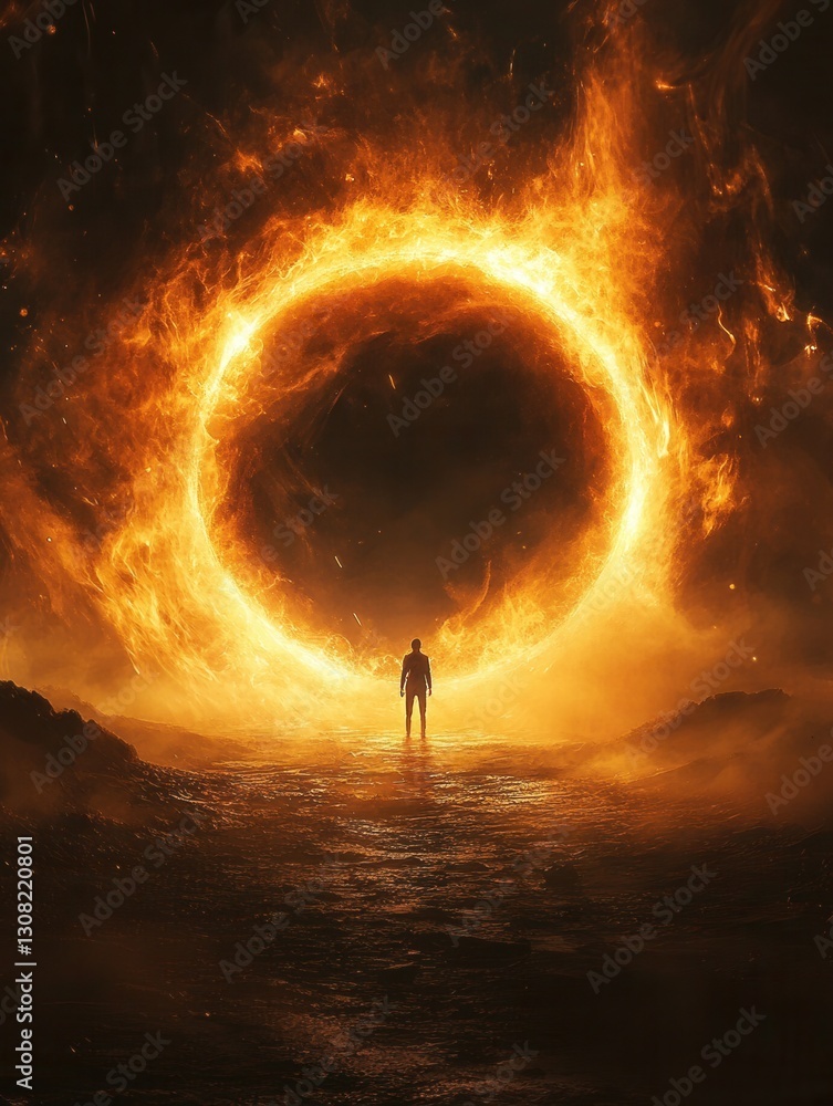 Aufkleber individual stands before glowing portal in magical realm filled with dynamic energy and enchanting l