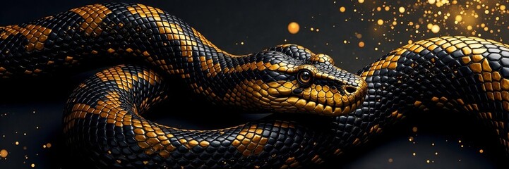 Obraz premium Abstract vector background of black and gold snake skin print, texture, python