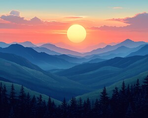 Obraz premium Sunset Over Mountain Ranges