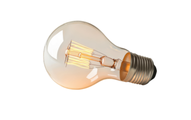Isolated lightbulb isolated on transparent background, PNG file, glowing filament