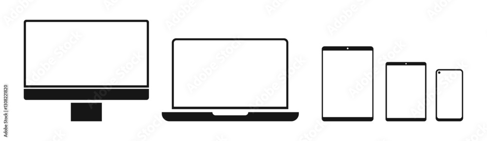 Poster smartphone, tablet, laptop and desktop computer. set of device icon collection. digital device colle