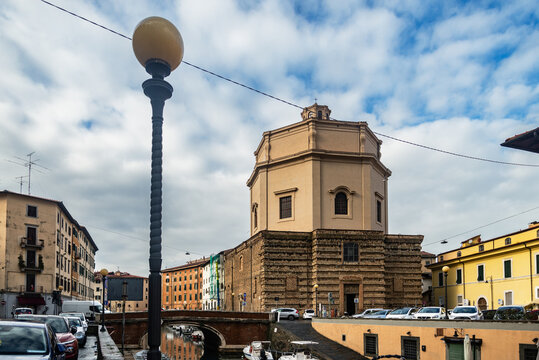 Santa Caterina church in Livorno, Italy. Livorno was founded in 1017 as one of the small coastal fortresses protecting Pisa.