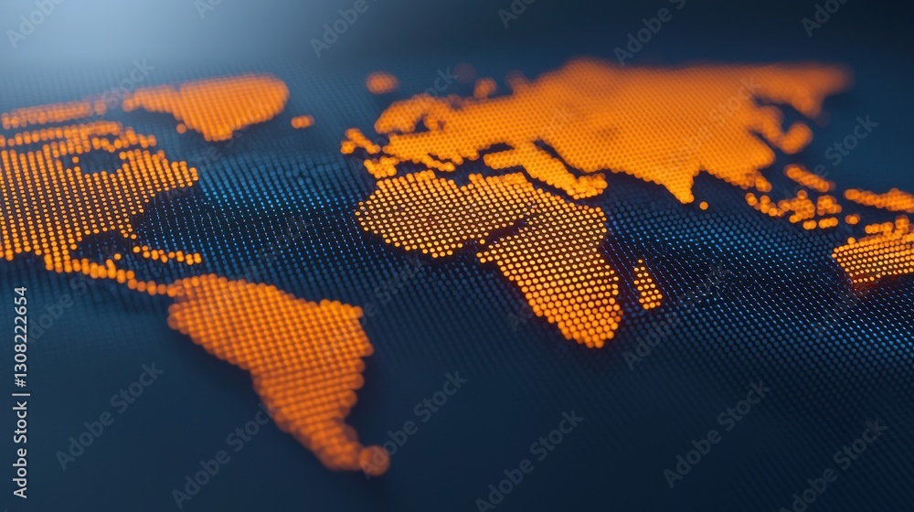 Poster glowing digital world map depicting global connectivity and data visualization detailed textured gra