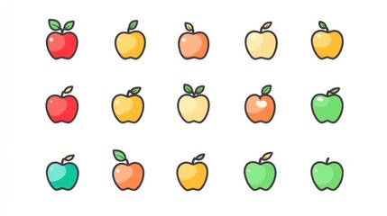 Fototapeta premium Colorful apple icons on white background