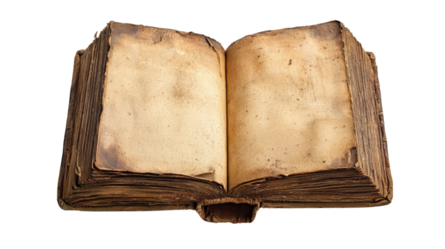 Open book isolated on transparent background, PNG file, top view