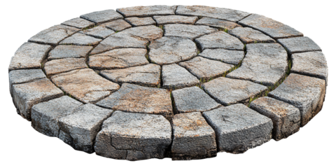 Close-up view of a circular stone pavement,