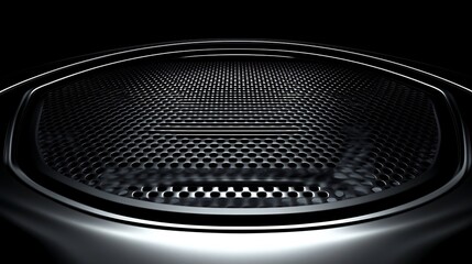 Captivating close-up of futuristic metallic speaker grille with dark tones