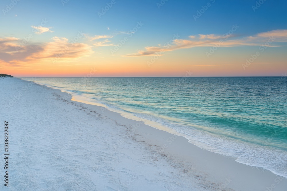 Leinwandbilder endless stretch of sand at sunset with tranquil waves and colorful sky on a peaceful beach generativ