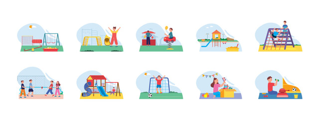 Obraz premium Kids Playground set illustration. Flat vector illustration concept.