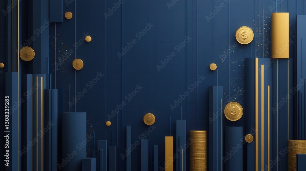 Poster sophisticated paper art background with geometric shapes illustrating financial growth and depth usi