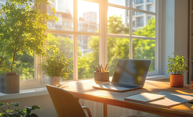Sunny Home Office with Laptop