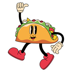 Retro Tacos Cartoon Character on White Background. Vector Illustration.