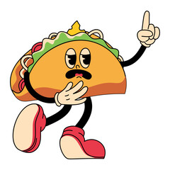 Retro Tacos Cartoon Character on White Background. Vector Illustration.