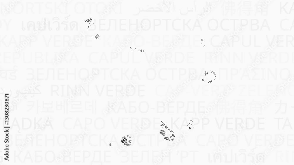 Poster cabo verde intro animation. country with regions illustration video. background with country names i