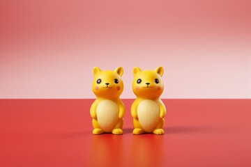 there are two yellow cats sitting on a red surface