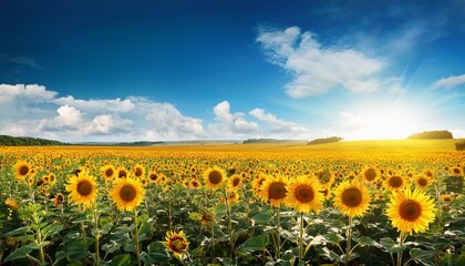 Obraz premium sunflower field and blue sky iconic landscape of golden blooms ideal for nature summer and rural themes