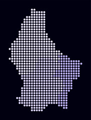 Obraz premium Luxembourg dotted map. Digital style map of the country on a dark background. Luxembourg shape with circle dots. Colored dots style. Large size circles. Modern vector illustration.