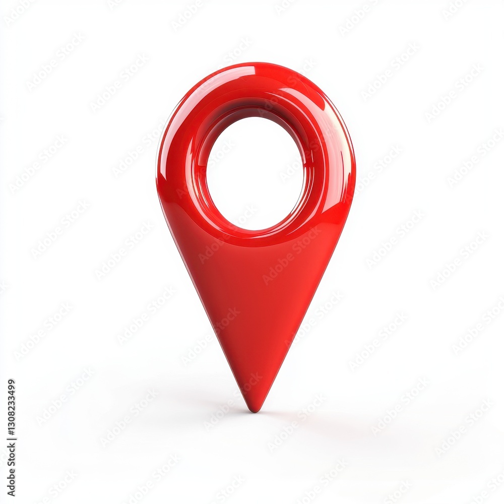 Poster a vibrant red pin with a small hole at its center rests on a clean, white surface, casting a subtle 