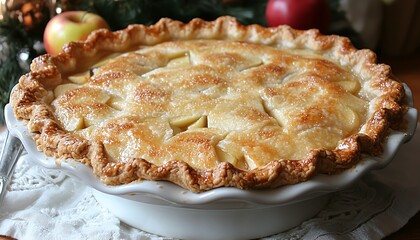 Golden Apple Pie on Rustic Table