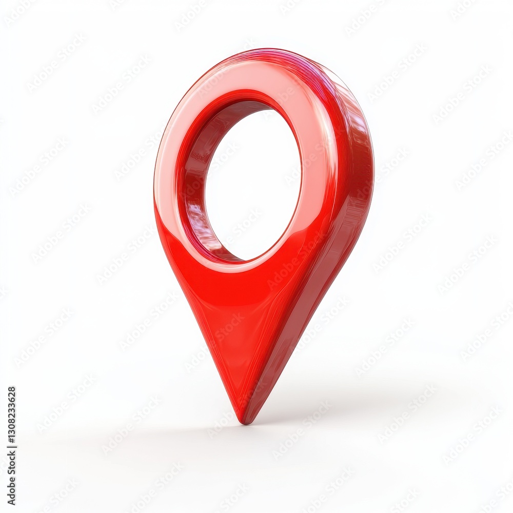 Poster a vibrant red pushpin with a small hole at its center rests on a clean, white surface, casting a sub