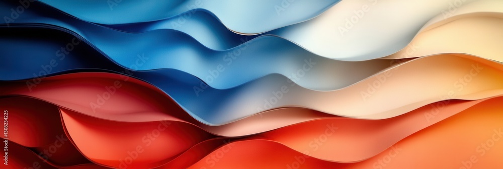 Poster Dynamic layered paper art background of waves reflecting global political changes in gradient tones Generative AI
