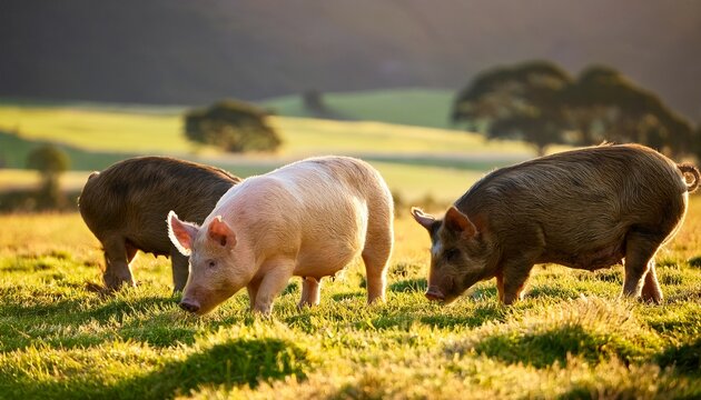 authentic unedited documentary photograph of kunekune pigs sus scrofa domesticus in their natural farm environment