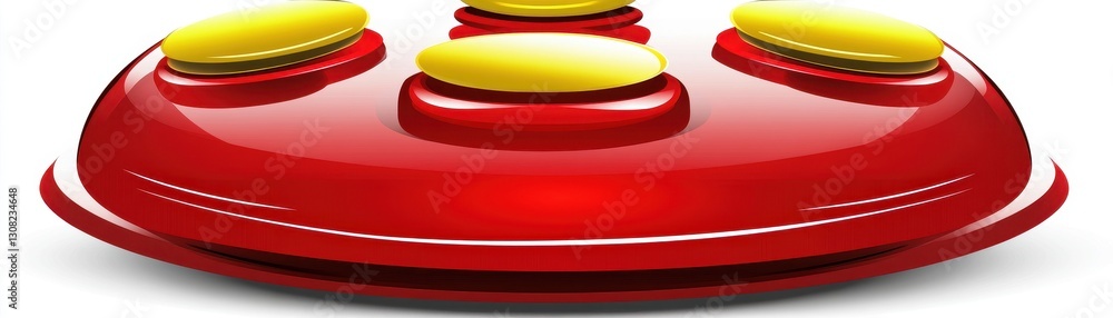 Aufkleber a vibrant red button is prominently displayed at the center, surrounded by four smaller yellow butto