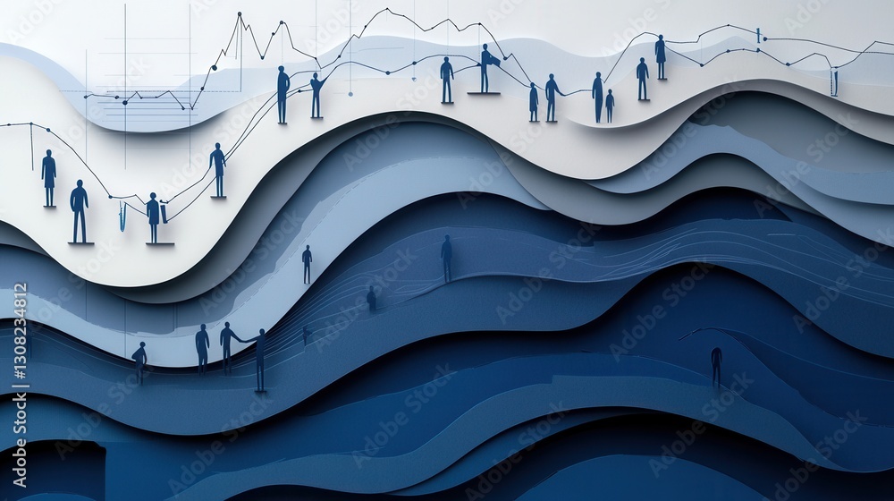 Poster Sophisticated paper art background showcasing political analysis with layered charts, graphs, and silhouettes in structured design Generative AI
