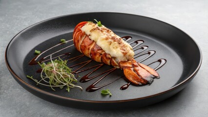 Grilled Lobster Tail Topped with Creamy Crust on Elegant Plate