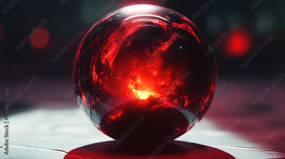 Poster a vibrant red ball, glowing softly from within, radiates warm light. its smooth surface reflects the