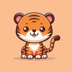 Cute Happy Tiger Cartoon Vector Icon Illustration. Animal Nature Icon Concept Isolated Premium Vector. Flat Cartoon Style